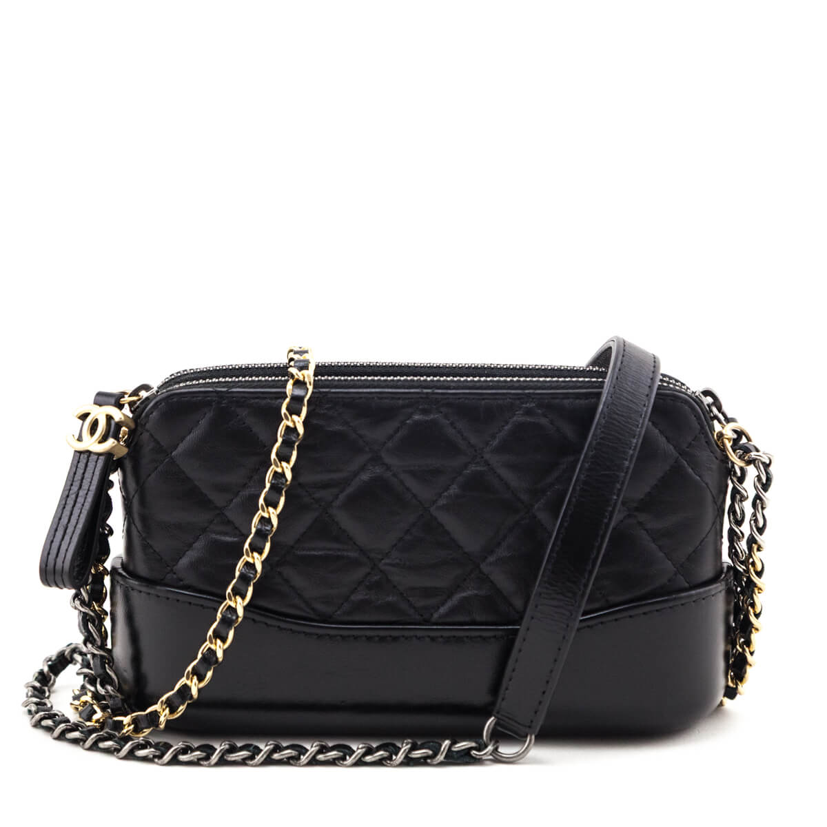 Chanel Black Aged Calfskin Quilted Small Gabrielle Clutch With Chain