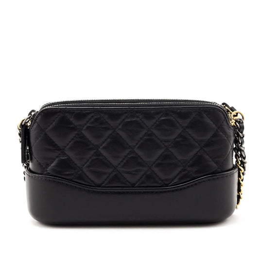 Chanel Black Aged Calfskin Quilted Small Gabrielle Clutch With Chain
