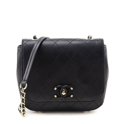 Chanel Black Calfskin Stitched Small Covered CC Flap Bag