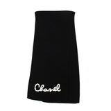 Chanel Black Cashmere Knit Pearl Embellished Logo Scarf