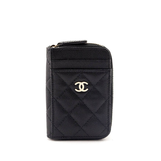 Chanel Black Caviar Quilted Zip Card Holder
