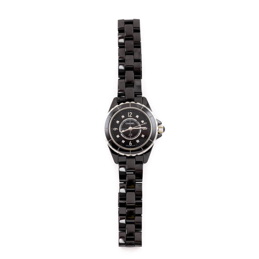 Chanel Black Ceramic & Diamonds J12 29mm Watch