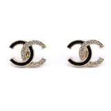 Chanel Black Enamel & Crystal CC Stud Earrings