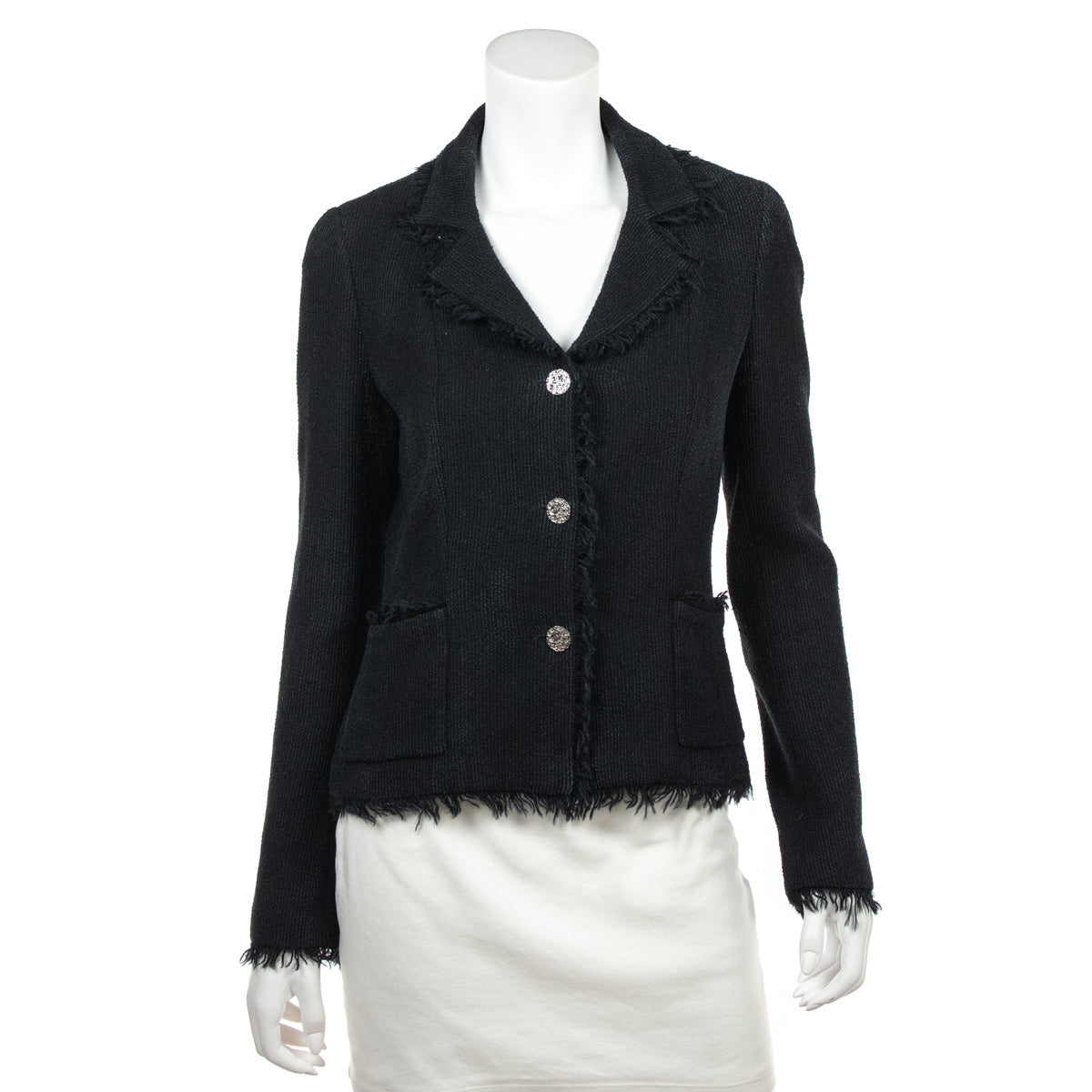Chanel Black Frayed   Jacket Size S | FR 38