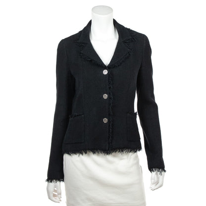 Chanel Black Frayed   Jacket Size S | FR 38