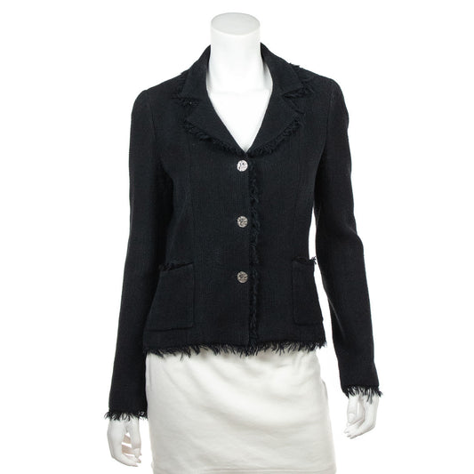 Chanel Black Frayed   Jacket Size S | FR 38