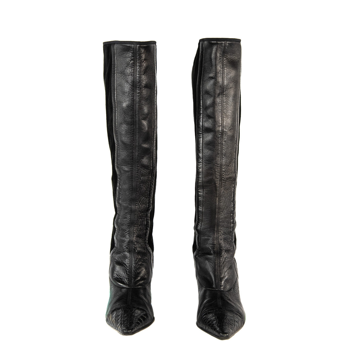 Chanel Black Leather Cap Toe Knee High Boots Size 6.5 | EU 36.5