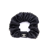 Chanel Black Leather & Chain CC Scrunchie