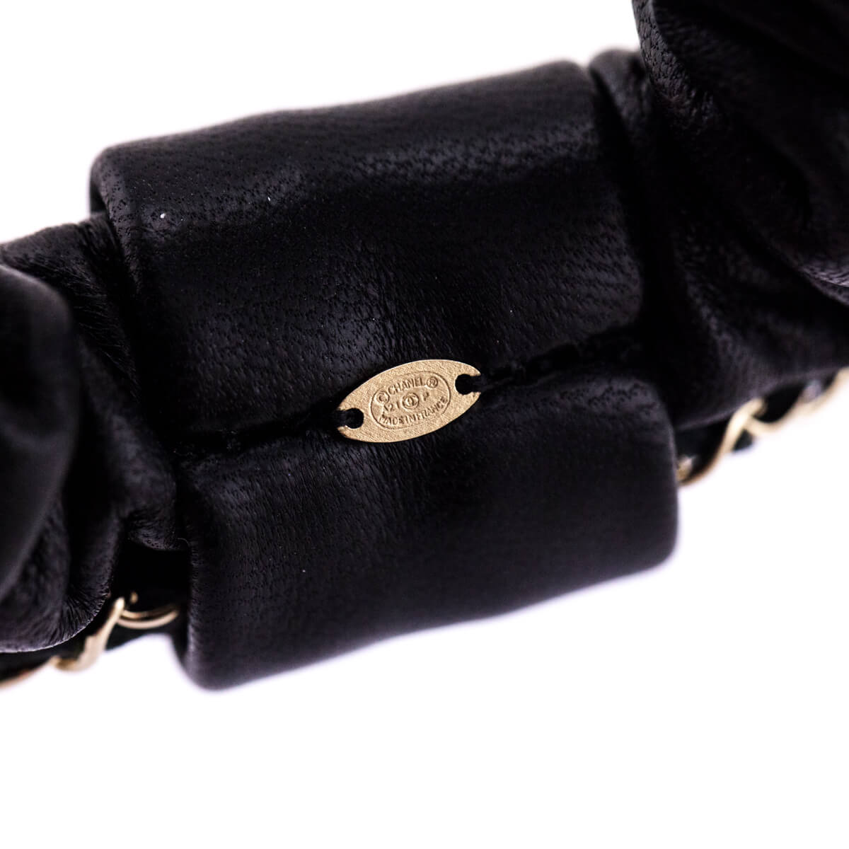 Chanel Black Leather & Chain CC Scrunchie