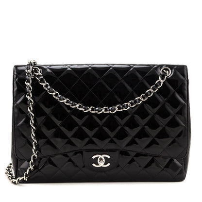Chanel Black Patent Quilted Jumbo Single Flap