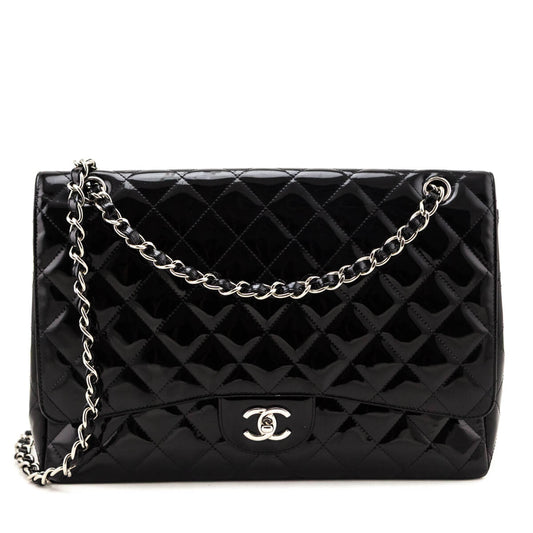 Chanel Black Patent Quilted Jumbo Single Flap