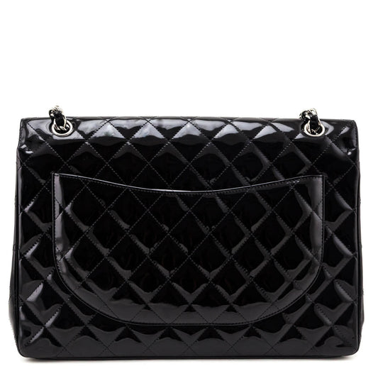 Chanel Black Patent Quilted Jumbo Single Flap