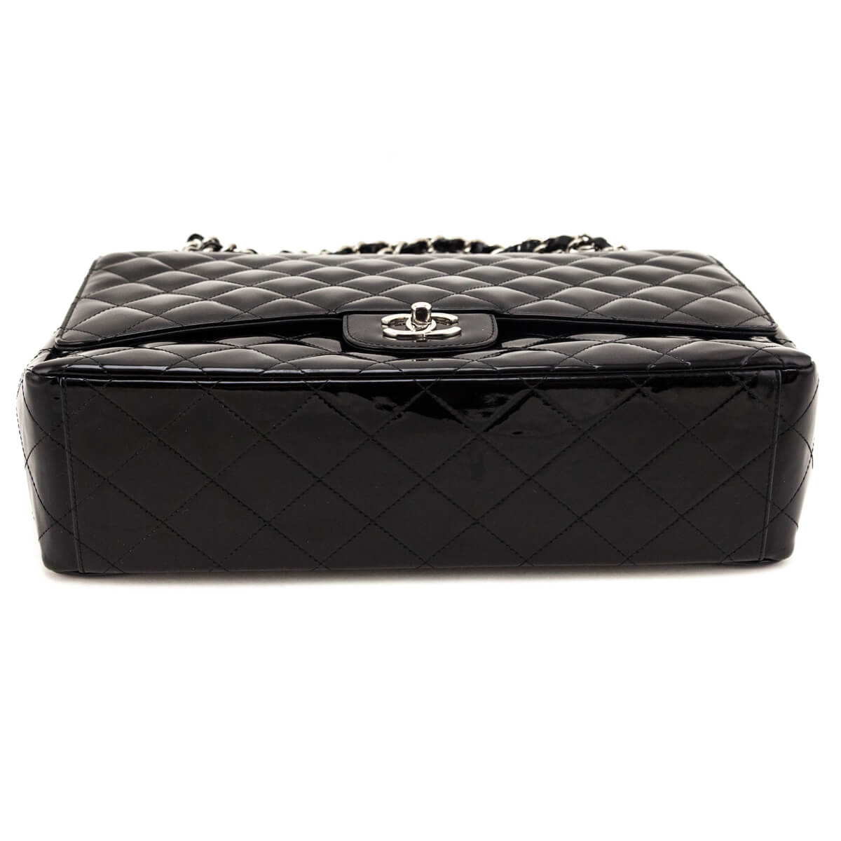 Chanel Black Patent Quilted Jumbo Single Flap