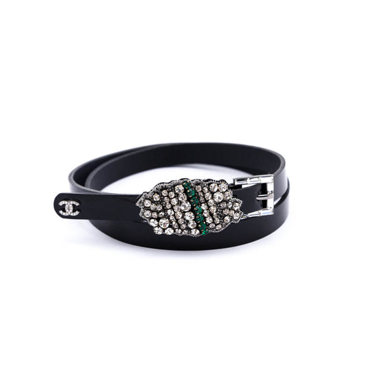 Chanel Black Patent & Strass Skinny Belt Size L
