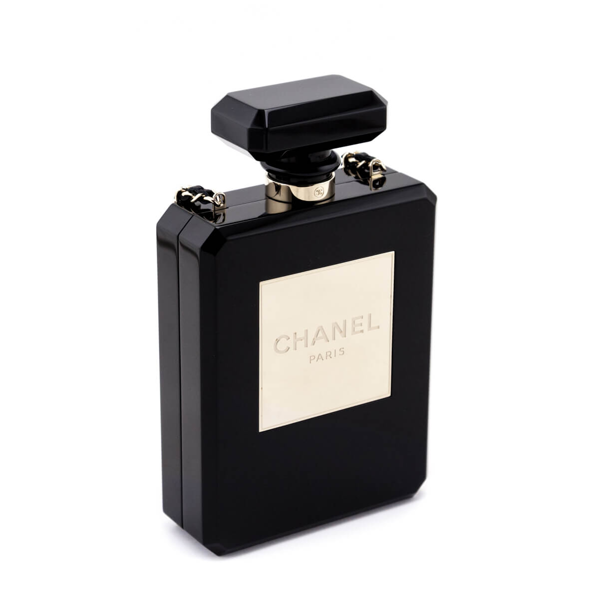 Chanel Black Plexiglass Perfume Bottle Minaudiere