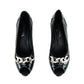 Chanel Black Python Chain CC Peep Toe Pumps Size US 10.5 | EU 40.5