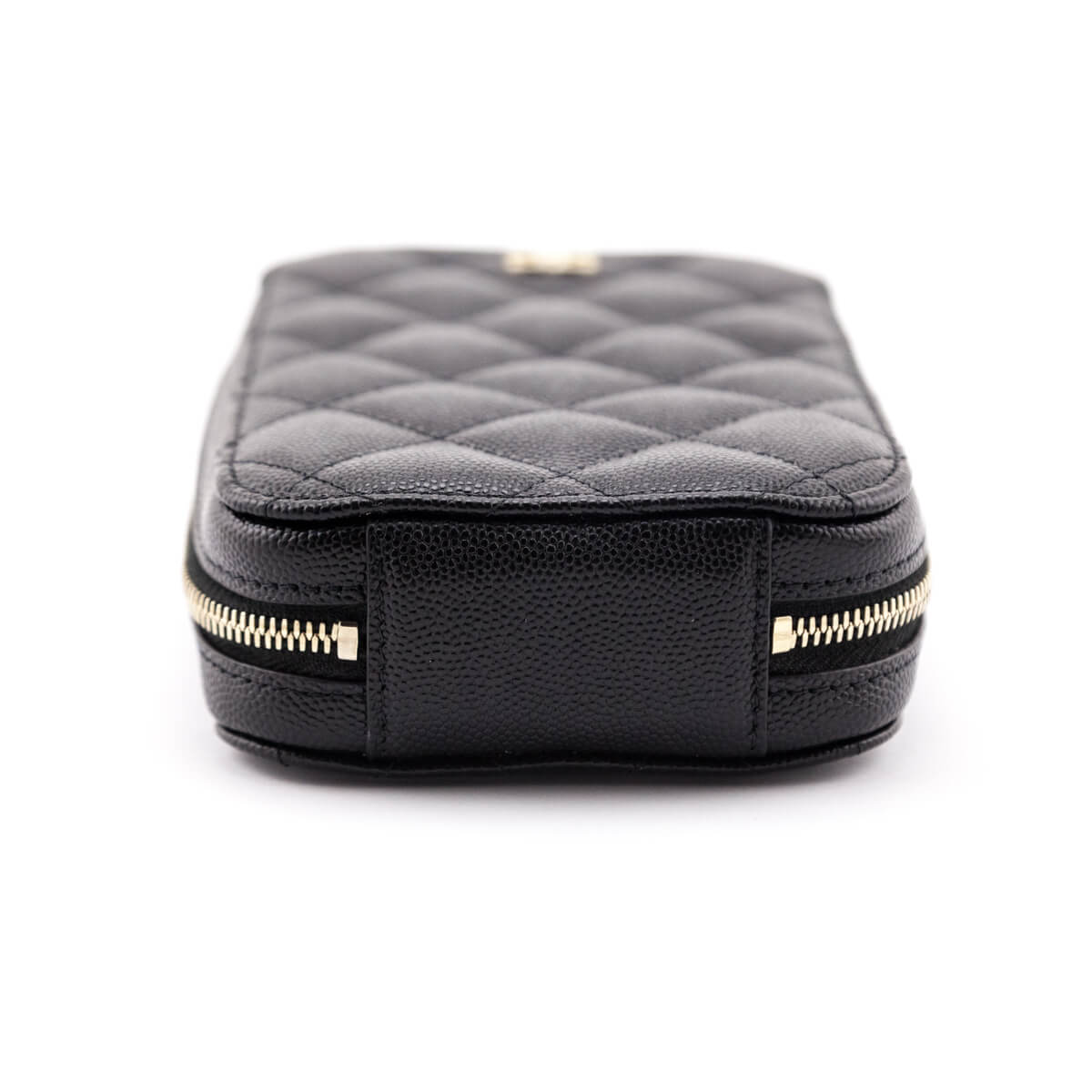 Chanel Black Quilted Caviar Zip Around Chain Phone Case