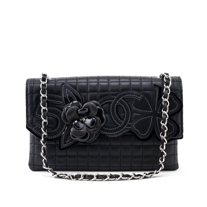 Chanel Black Quilted Lambskin Chocolate Bar Camellia No. 5 Pochette