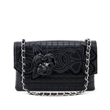 Chanel Black Quilted Lambskin Chocolate Bar Camellia No. 5 Pochette