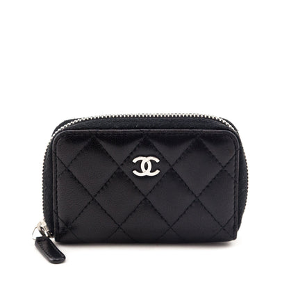 Chanel Black Quilted Lambskin Zip Around Coin Purse Wallet