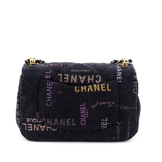 Chanel Black Quilted Small Denim Mood Rectangular Flap Bag