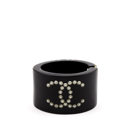 Chanel Black Resin Pearl CC Bangle Cuff