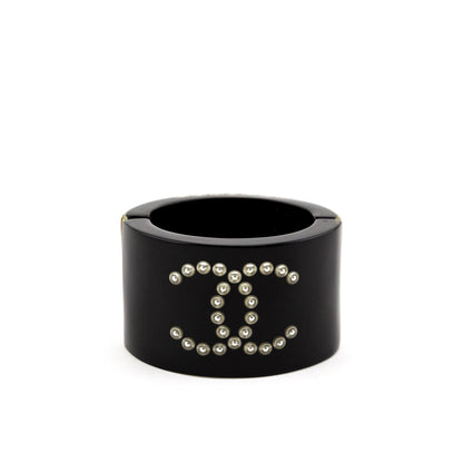 Chanel Black Resin Pearl CC Bangle Cuff