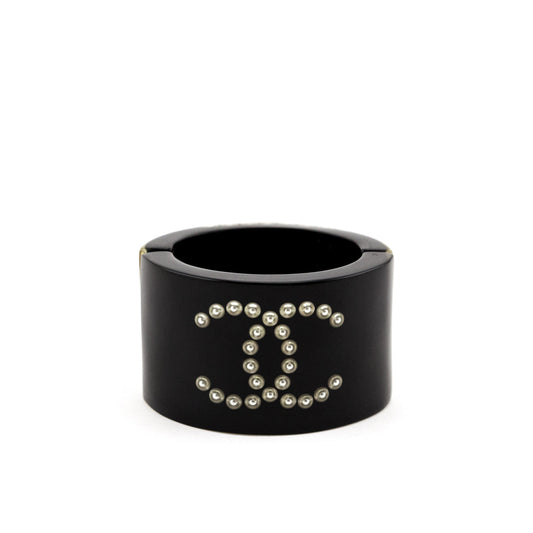 Chanel Black Resin Pearl CC Bangle Cuff