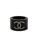 Chanel Black Resin Pearl CC Bangle Cuff