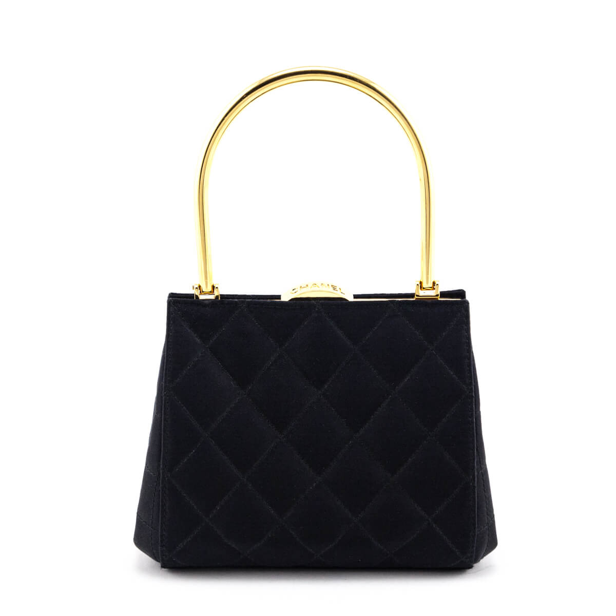 Chanel Black Satin   Quilted Frame Evening Bag