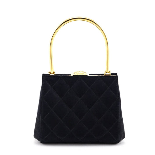 Chanel Black Satin   Quilted Frame Evening Bag