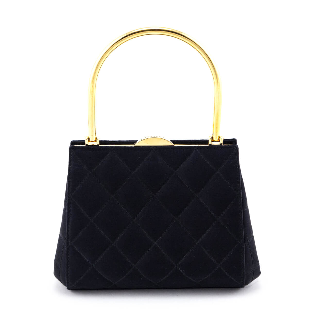 Chanel Black Satin   Quilted Frame Evening Bag