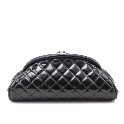 Chanel Black Striped Patent Quilted Timeless Clutch