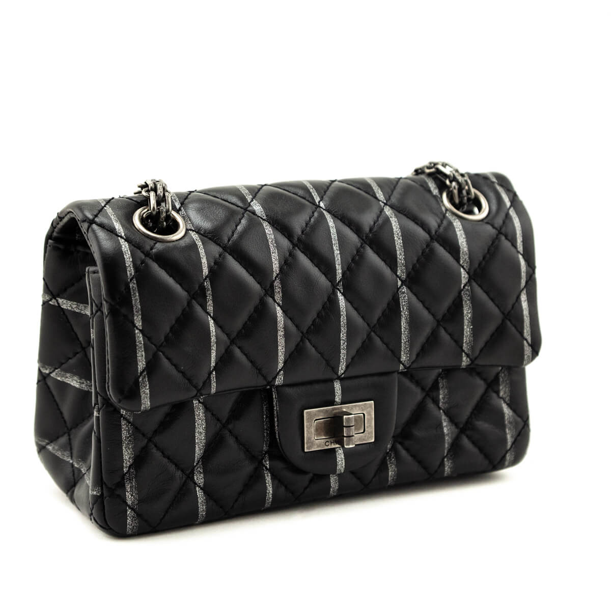 Chanel Black Striped Quilted Lambskin Mini Reissue Flap Bag
