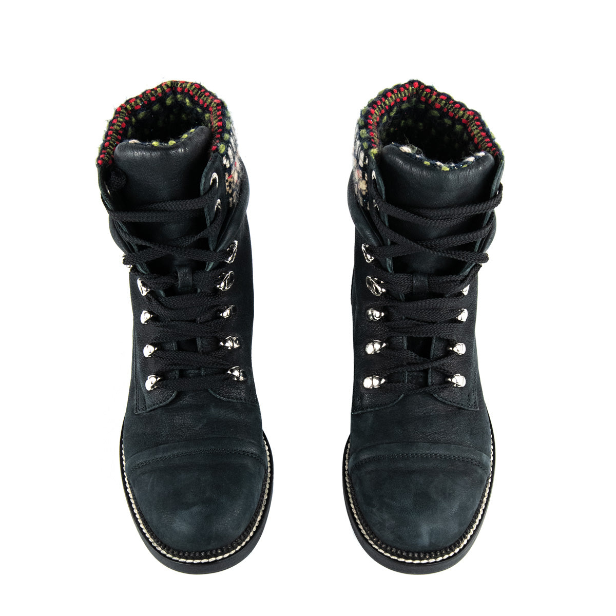 Chanel Black Tweed Lace-Up Combat Boots Size US 11 | EU 41