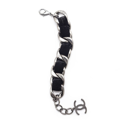 Chanel Black Velvet Curb Link CC Bracelet