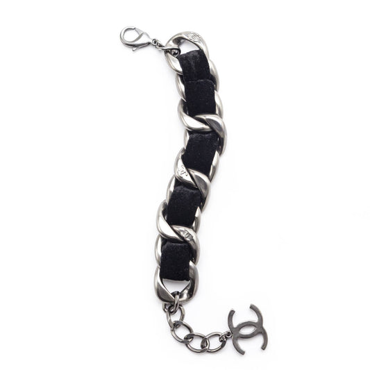 Chanel Black Velvet Curb Link CC Bracelet