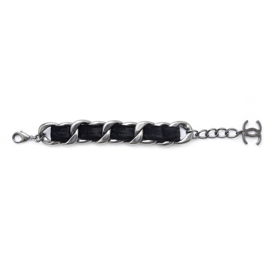 Chanel Black Velvet Curb Link CC Bracelet