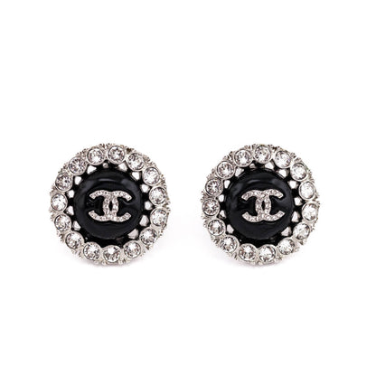 Chanel Black & Crystal CC Stud Earrings