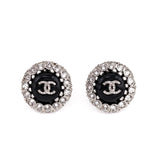 Chanel Black & Crystal CC Stud Earrings