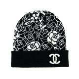 Chanel Black & White Cashmere Camellia Beanie