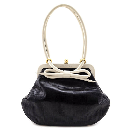 Chanel Black & White Perforated Bow Frame Bag