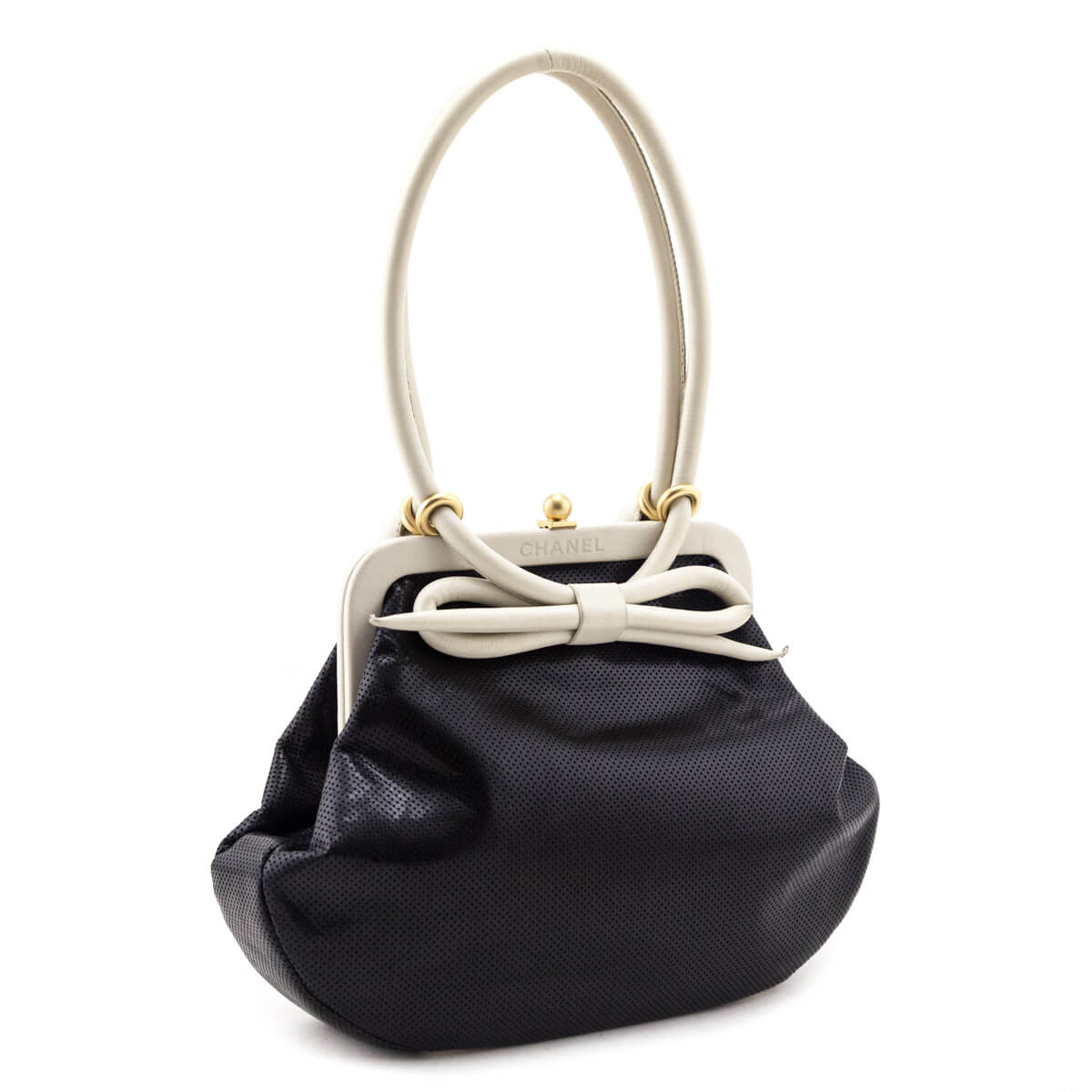 Chanel Black & White Perforated Bow Frame Bag