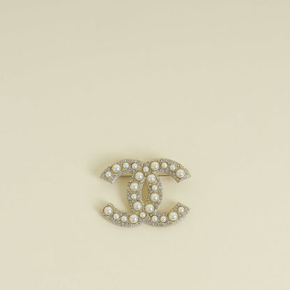 Chanel Light Gold CC Pearl Brooch