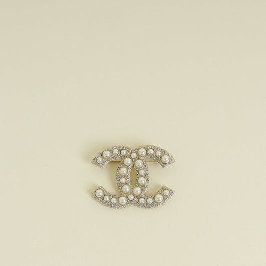 Chanel Light Gold CC Pearl Brooch