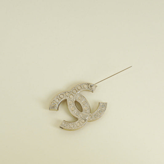 Chanel Light Gold CC Pearl Brooch