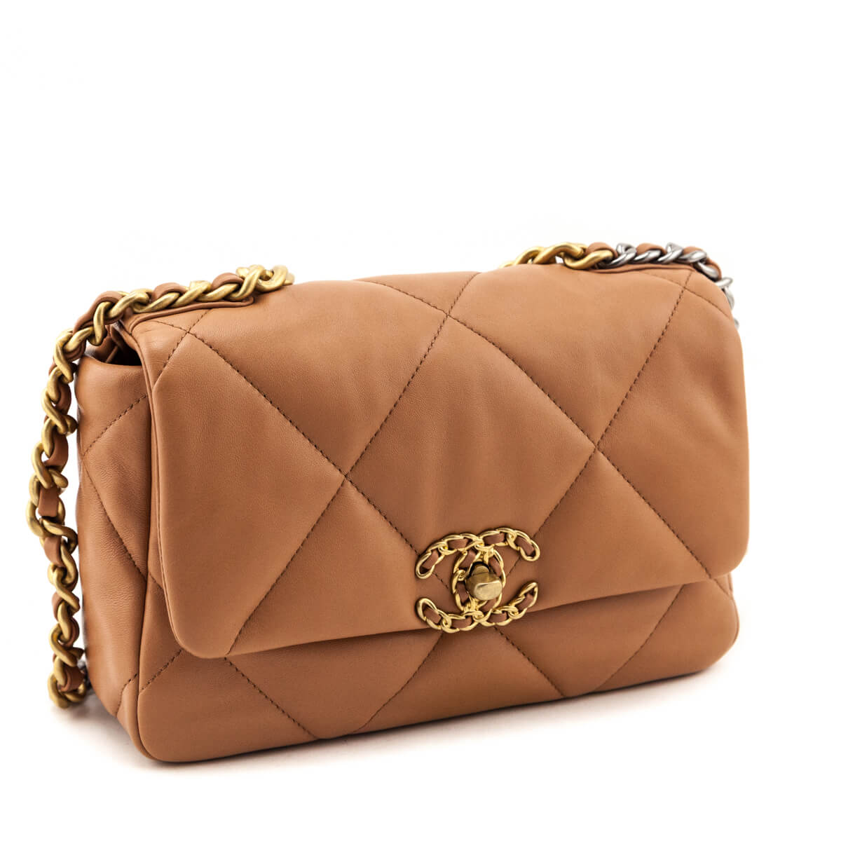 Chanel Brown Lambskin Quilted Medium Chanel 19 Flap Bag