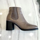 CHANEL BROWN LEATHER CHUNKY HEEL BOOTS