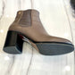 CHANEL BROWN LEATHER CHUNKY HEEL BOOTS