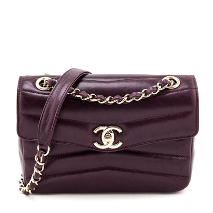 Chanel Burgundy Shiny Lambskin Quilted Small Chevron Miroir Flap Bag